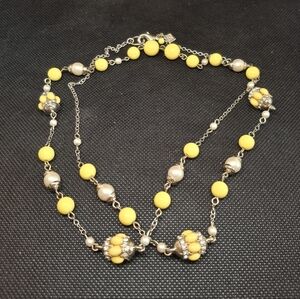 Banana Republic Yellow Beaded Necklace with Pearl Accents